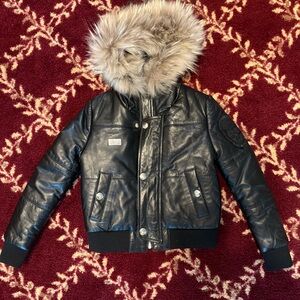 Philipp Plein Black Kids Puffer Jacket with Faux Fur Hood